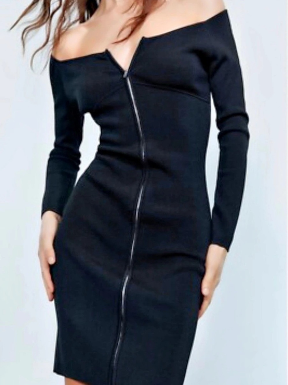 Zara Knit Dress Black Off-Shoulder Mini Dress Size Small
